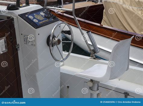 Helm of modern boat stock photo. Image of boat, transportation - 254682696