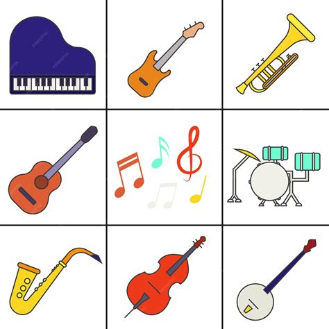 Premium Vector | Basic blues instruments Color set of musical ...