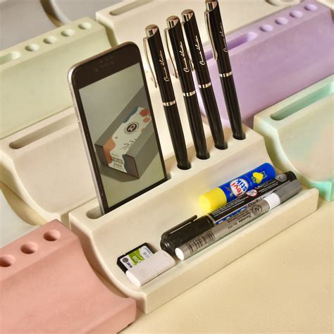 Delta - Premium Concrete Office Desk Organiser, Pen Holder and Phone H ...
