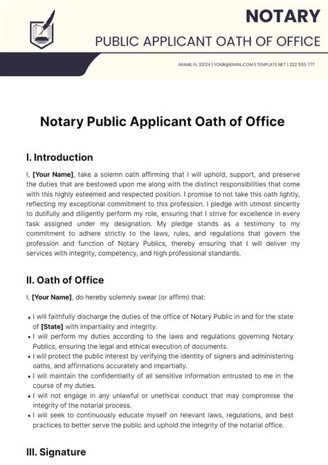 Free Notary Public Applicant Oath Of Office Template to Edit Online
