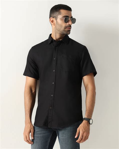 Buy Black Half Sleeve Textured Shirt From Caty Collection