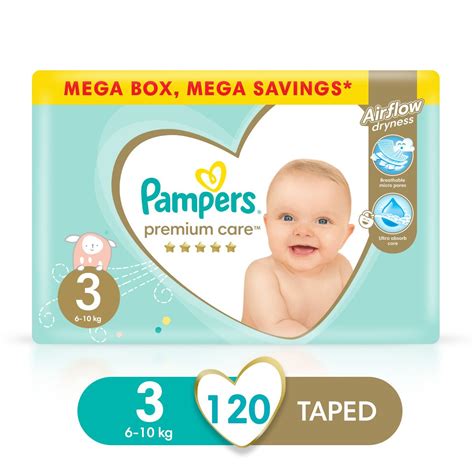 Pampers Premium Care Size 3 (6-10 kg) 120 Nappies, Airflow Skin Comfort ...