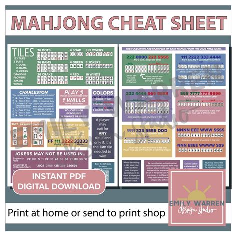 PRINTABLE Mahjong Cheat Sheet, Instant Download, Board Games, Tile Game ...