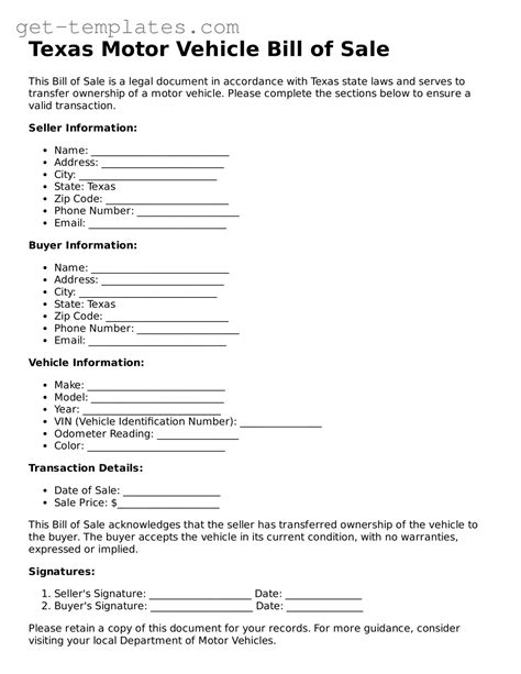 Make a Valid Texas Motor Vehicle Bill of Sale Using Our Printable Template