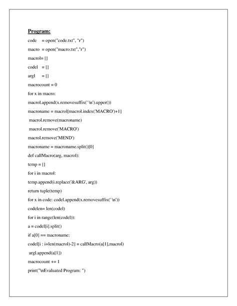 SPCC Exp 5 sweksha - Program: code = open("code", "r") macro = - Studocu