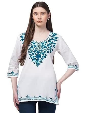 Buy Aura Glam Women's Rayon Kashmiri Embroidered Short Kurti | Stylish ...