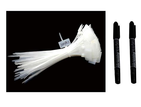 100 Pcs Nylon Cable Zip Ties with 2 Marker Pen Write on Ethernet Wire ...
