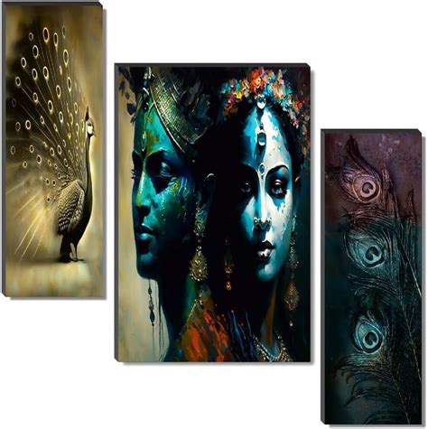 SAF paintings set of 3 Radha krishna religious modern art wall painting ...
