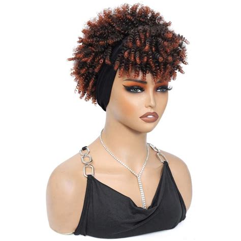 Afro Ombre Black Headband Wig Short Afro Wigs For Women Synthetic Afro ...