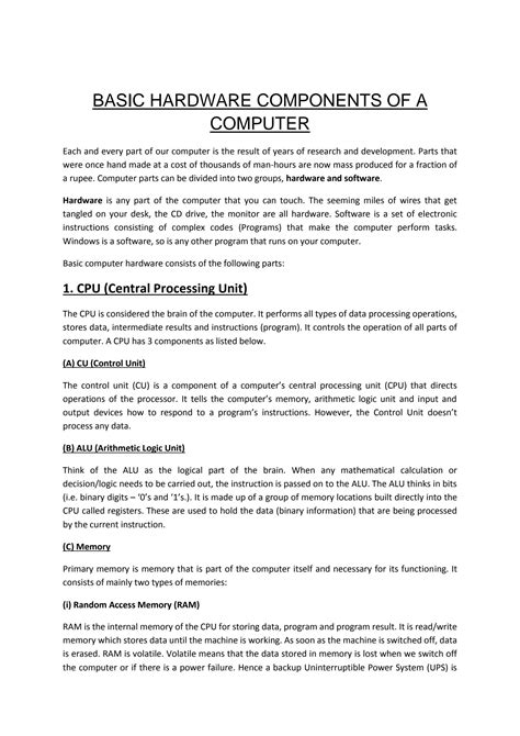 Image result for Basic Hardware Components