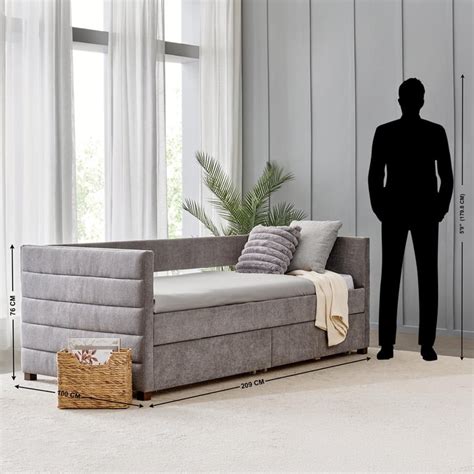 Buy Neil Fabric Day Bed with Drawers - Greige from Home Centre at just ...