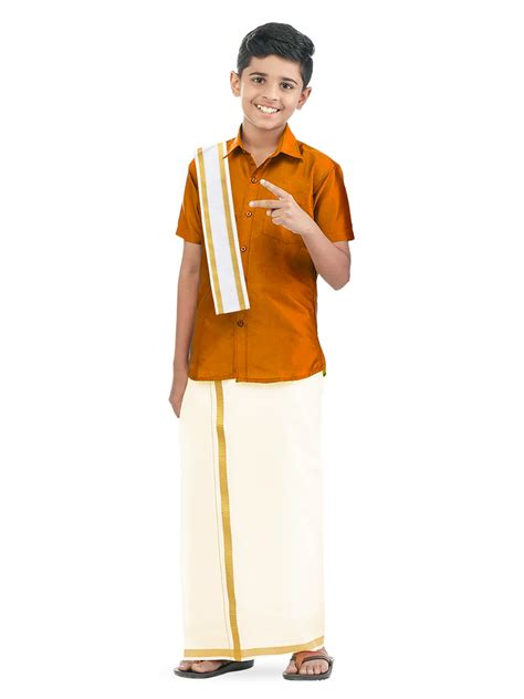 Buy Veera Soora Orange Shirt with Dhoti & Towel | Kids Dress for Boys ...