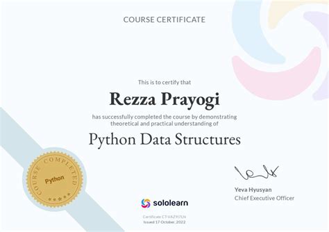 Image result for Data Structures and Algorithms Using Python Certificate