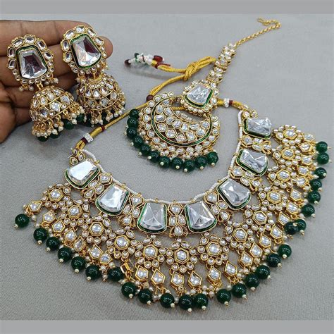 Rani Sati Jewels Gold Plated Crystal and Pearl Choker Necklace Set ...