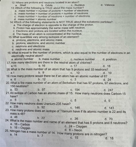 Solved: Where are protons and neutrons located in an atom? a. Shell b ...