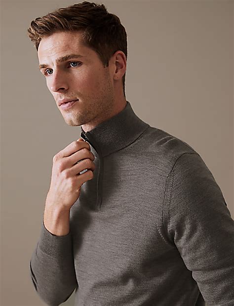 Buy Pure Extra Fine Merino Wool Half Zip Jumper at Marks & Spencer