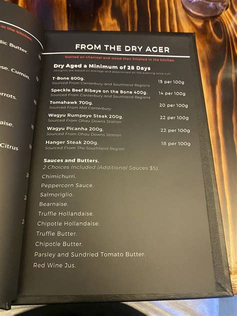 Menu at Embers & Ashes restaurant, Christchurch