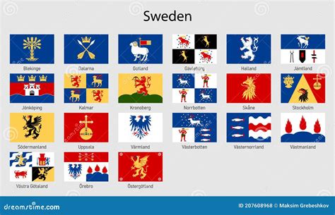 Set Flags of the Provinces of Sweden, Swedish Regions Flag Collection ...