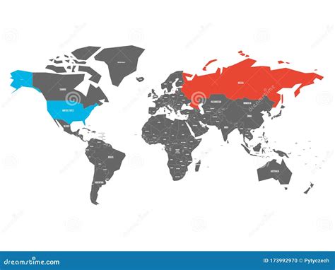 United States and Russia Highlighted on Political Map of World. Vector ...
