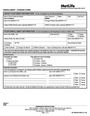 Fillable Online wayland ma MetLife Enrollment-Change Form - Town of ...