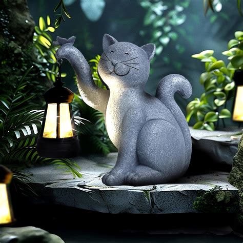 Amazon.com: Shunyaju Solar Cat Garden Statues Resin Cat Figurine with ...
