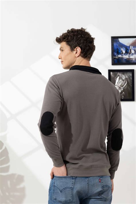 Steel Grey Self Design Zipper Collar T-Shirt – Gritstones