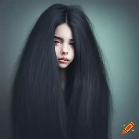 Girl with long fluffy black hair