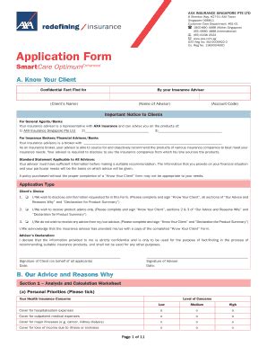 SmartCare Optimum Enhanced Application Form - AXA Singapore - Fill and ...