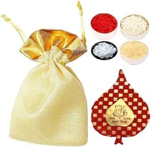 Bhai Dooj Tilak Gift Set with Roli, Chandan, Rice, Mishri Sugar in a ...