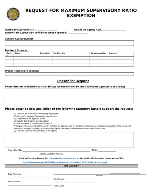 REQUEST FOR MAXIMUM SUPERVISORY RATIO EXEMPTION Doc Template | pdfFiller