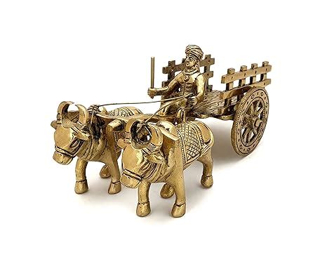 Buy Two Moustaches 7.5 Inches Brass Bullock Cart Showpiece, Showpiece ...