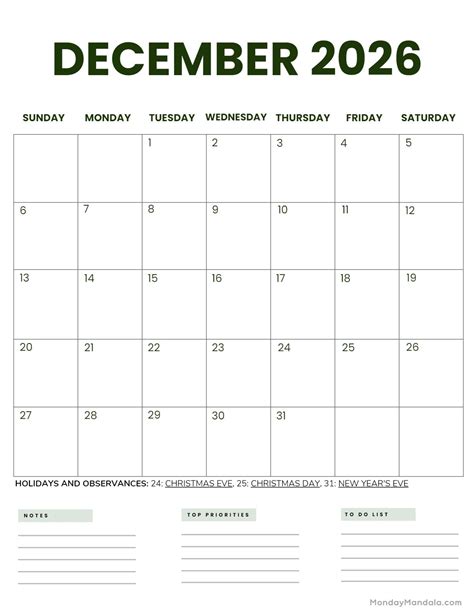 December 2026 Calendars (52 Free PDF Printables)