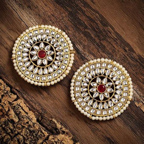 Buy Zaveri Pearls Gold Tone Kundan & Pearls Circular Ethnic Stud ...