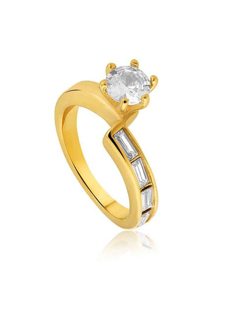 Eternal Baguette Ring | Gold Plated Solitaire Ring | Elra