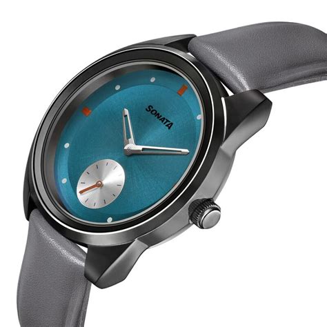 Sonata Women of Steel Blue Dial Leather Strap Watch for Women