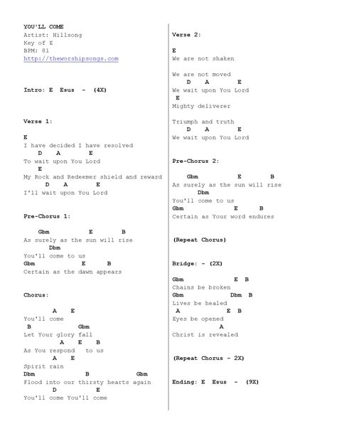 You'll Come | Chord | Hillsong