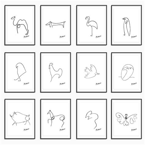 Picasso Line Drawings, Picasso Prints, Set of 12 , Animal Sketches ...