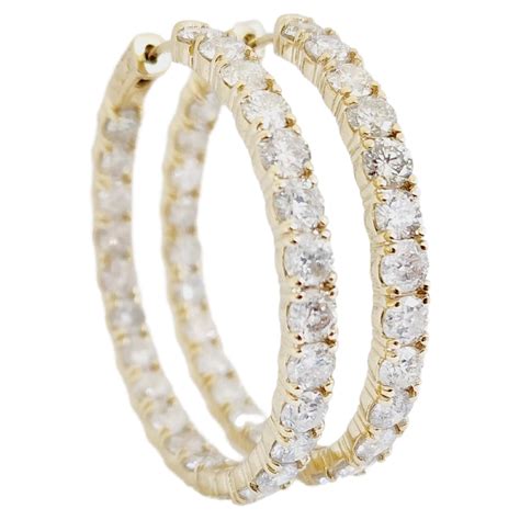 10 Carat Diamond Hoops Earrings 14 Karat Yellow Gold For Sale at 1stDibs