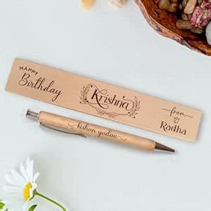 wooden custom pen and Box with name printed Birthday gift : Amazon.in ...
