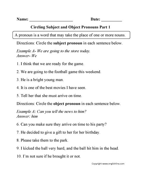 Objective Nouns Worksheets - San Worksheets