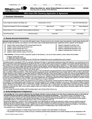 Fillable Online HSA Vision IRA Checking Application amp Agreement Fax ...