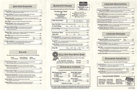 Texas Roadhouse Printable Menu