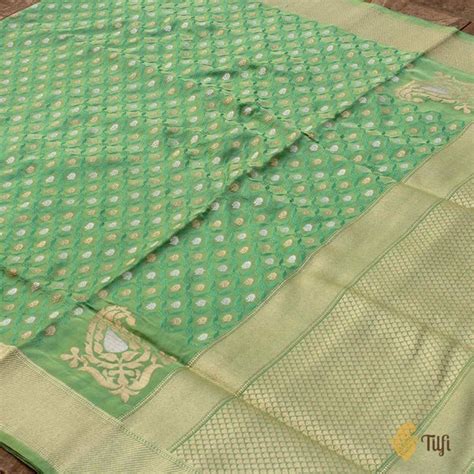 Pista Green Pure Soft Satin Banarasi Handloom Saree - Tilfi