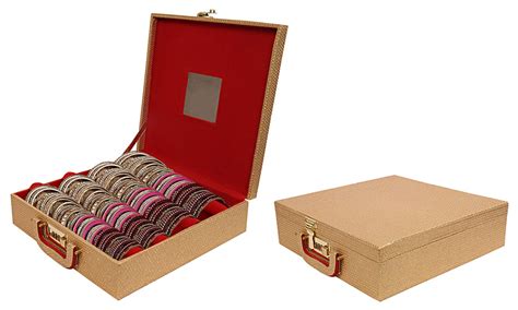 Kuber Industries Wooden 2 Pieces Four Rod Bangle Storage Box (Gold ...