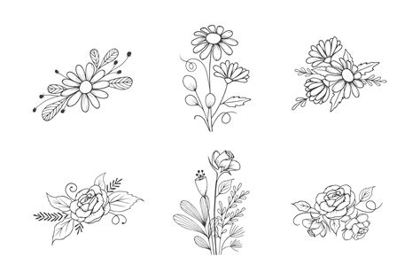 Hand Drawn Flower Bouquet Collection in Outline Style (542089 ...