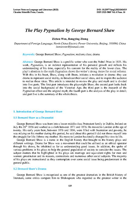 Pygmalion (Course Code: LIT101) - Summary and Analysis of Class Themes ...