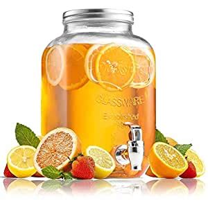 Glass Dispenser with Lid Transparent Mason Jar Beverage Dispenser ...