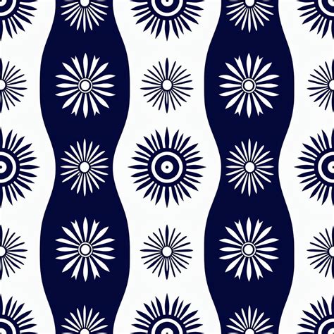 Navy Blue and White Geometric Sunburst Seamless Pattern - Playground