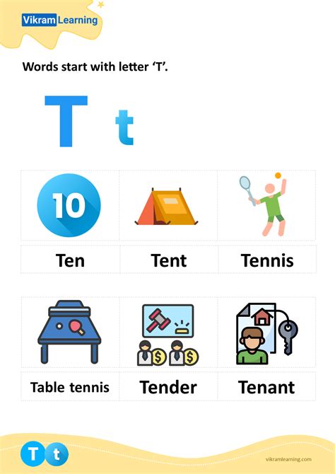 Download words start with letter 't' worksheets | vikramlearning.com