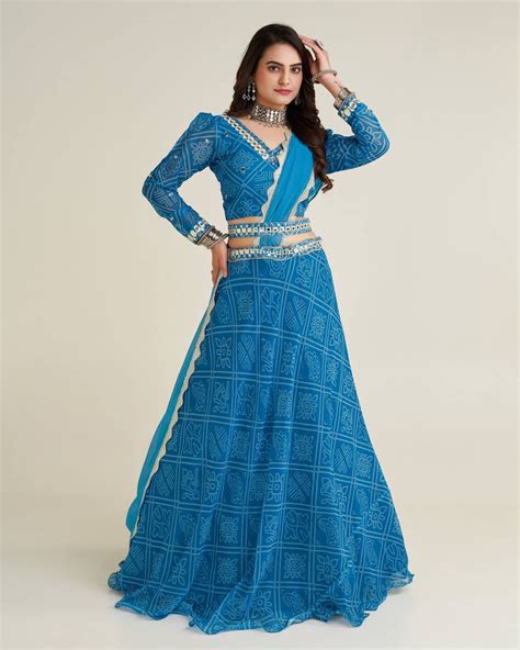 Sky Blue Wedding Glow – Exquisite Digital Print Georgette Le